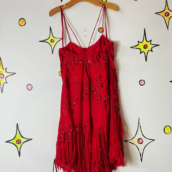Vntg~Red Glam Fringe/Sequin Flapper Christmas New Year Holiday Party Dress~ XS - Picture 11 of 11